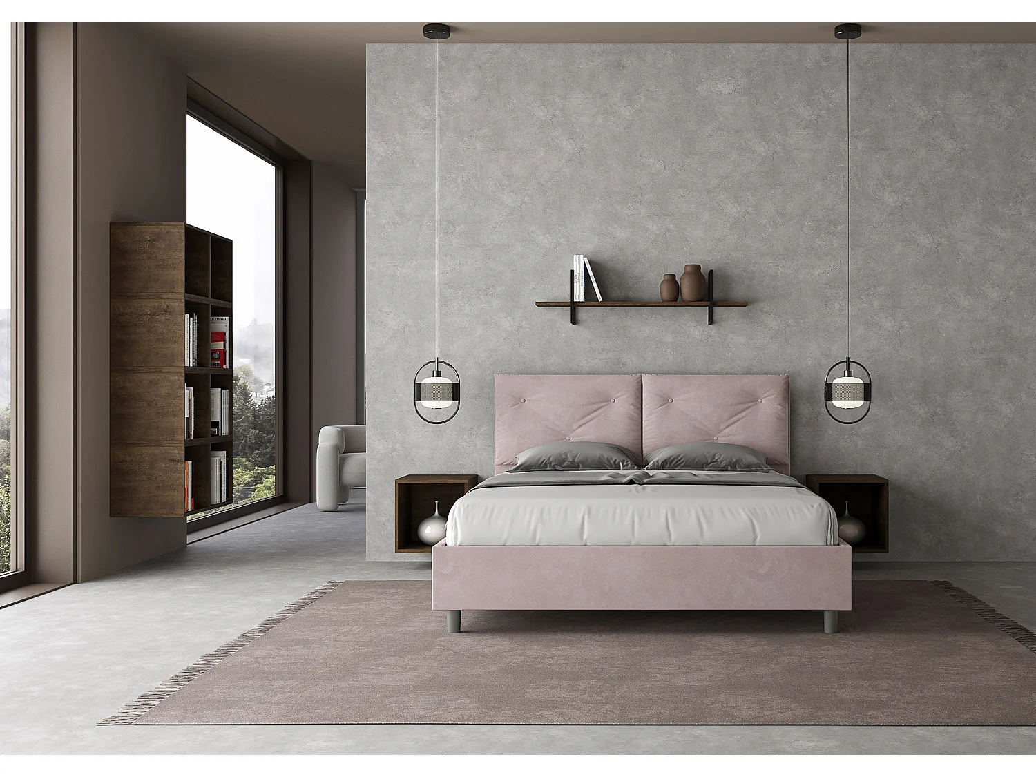 Letto senza rete imbottito 160x190 microfibra glicine Appia