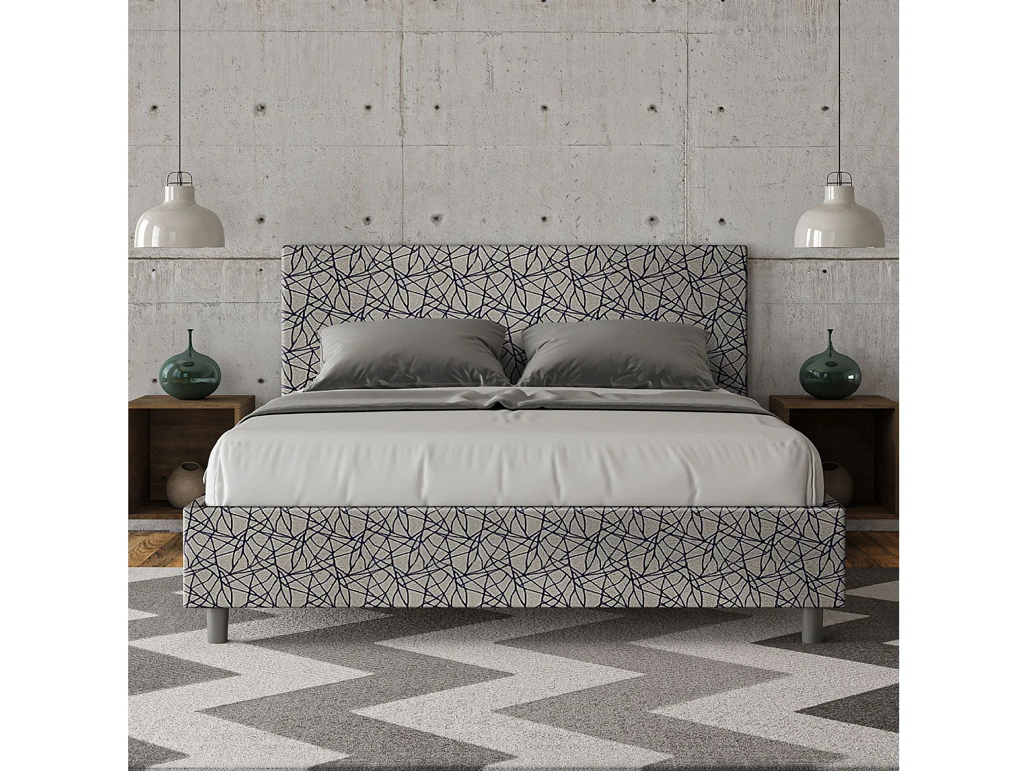 Gestoffeerd bed zonder bedbodem 160x190 in Adeleblauwe stof Era 09