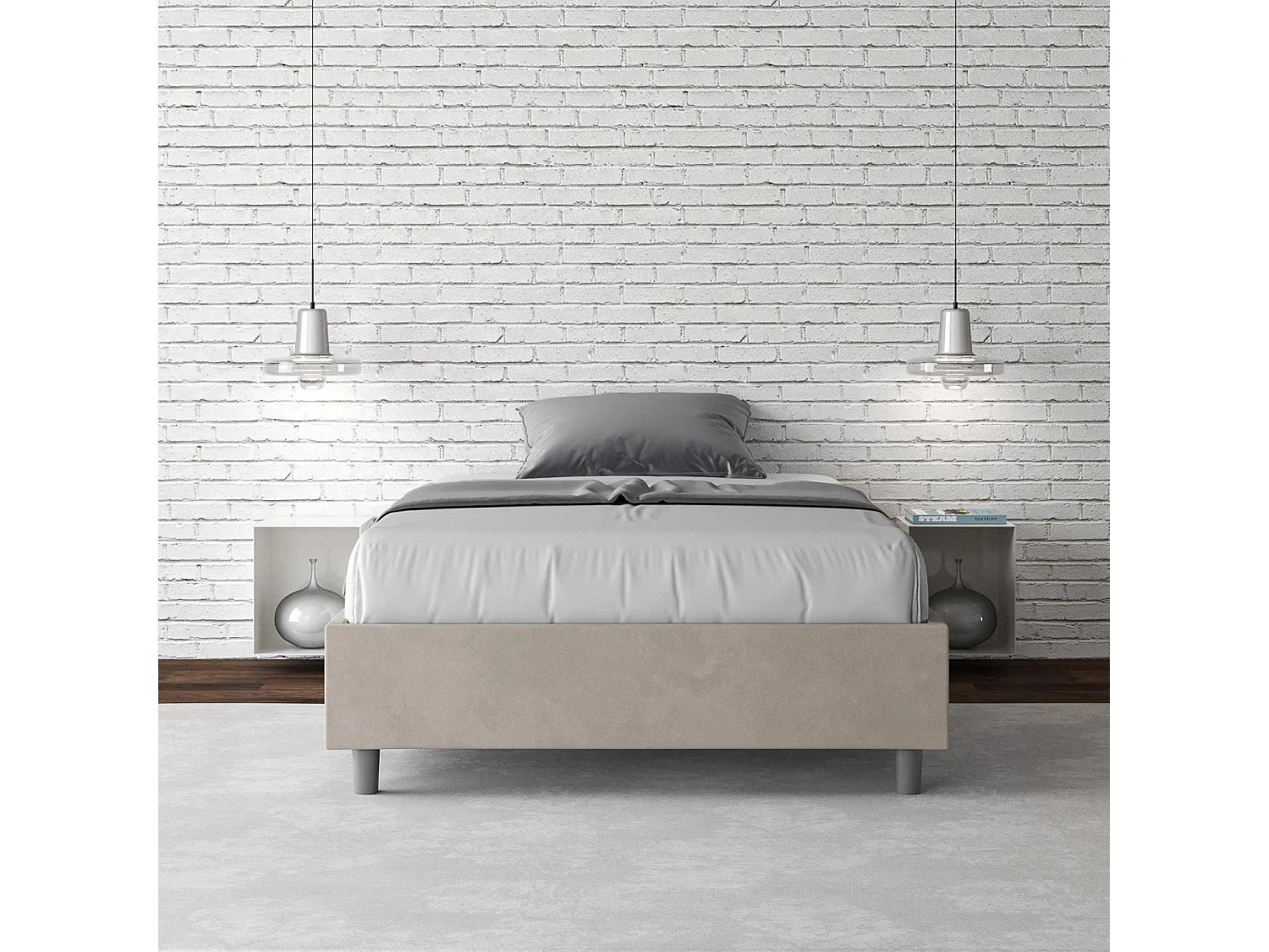 Cadre de lit 1 place et demi avec sommier rembourré 120x200 microfibre sable Azelia