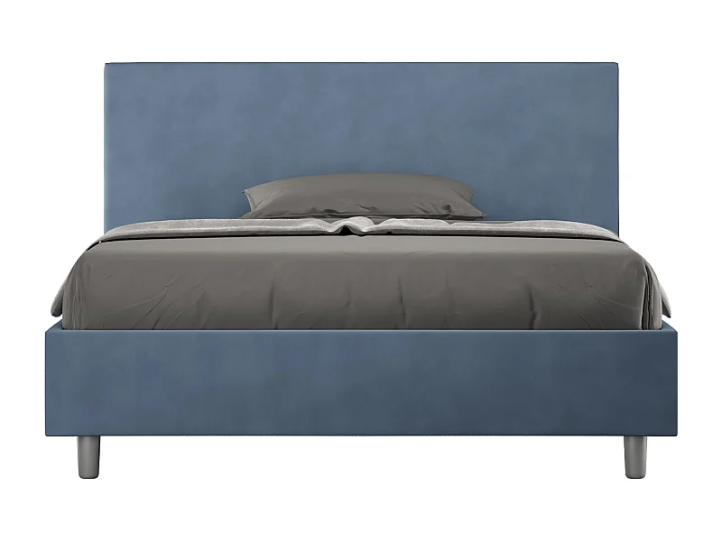 Lit double avec sommier rembourré 140x210 microfibre bleu Adele