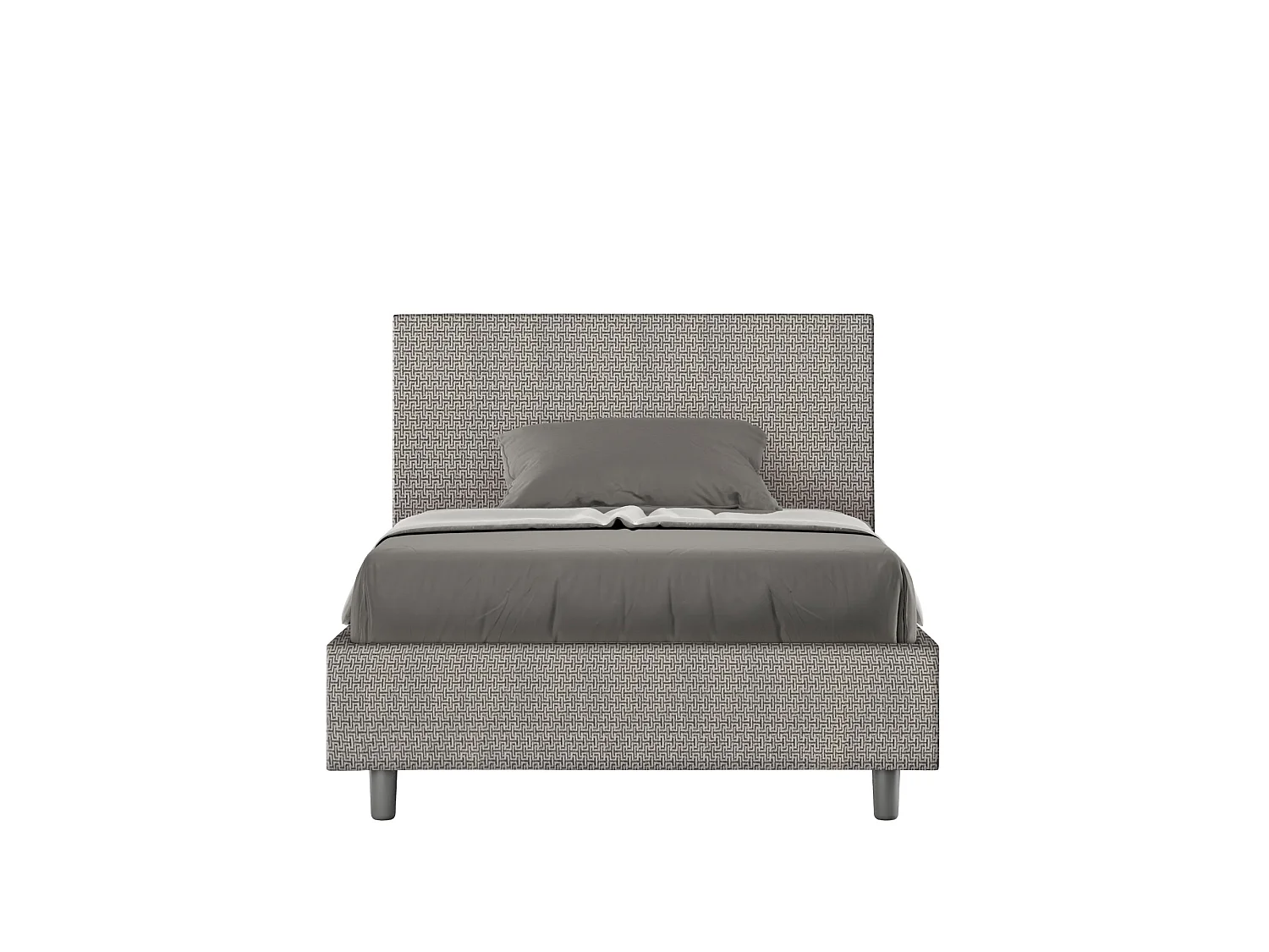 Lit 1 place et demi avec sommier rembourré 120x210 tissu Labirinto 2 gris Adele