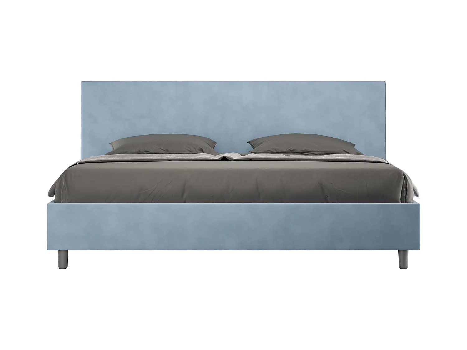 Lit king size sans sommier rembourré 200x200 microfibre bleu clair Antea