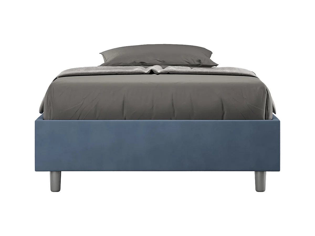 Cadre de lit 1 place et demi avec sommier rembourré 120x210 microfibre bleu Azelia