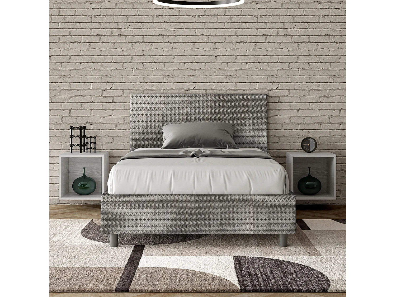 Lit 1 place et demi avec sommier rembourré 120x200 tissu Labirinto 2 gris Adele