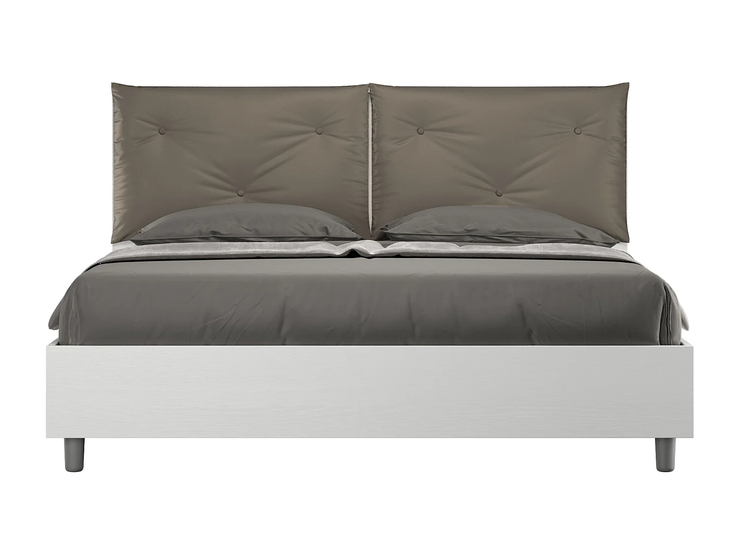 Lit queen size sans sommier 160x200 frêne blanc coussins similicuir cappuccino Egos Appia