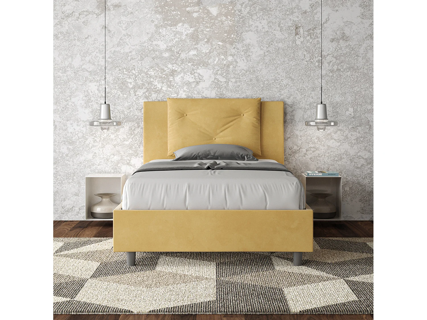 Lit 1 place et demi sans sommier rembourré 120x210 microfibre ocre Appia