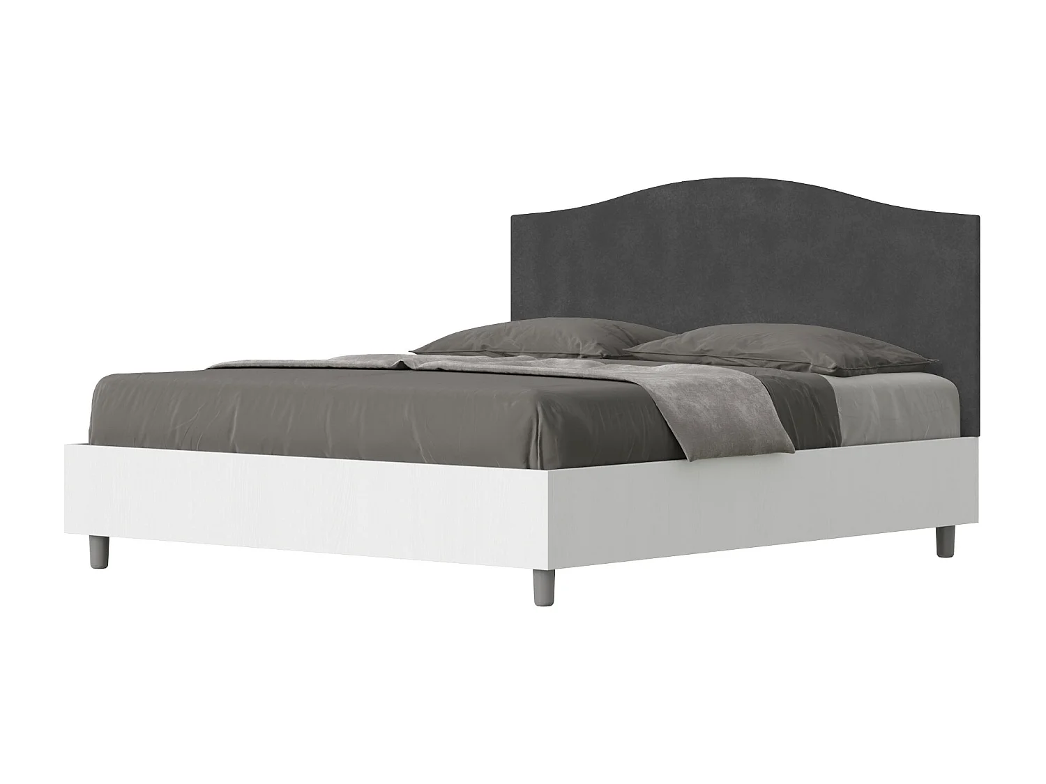 Lit sans sommier 160x200 structure frêne blanc tête de lit microfibre gris Grace