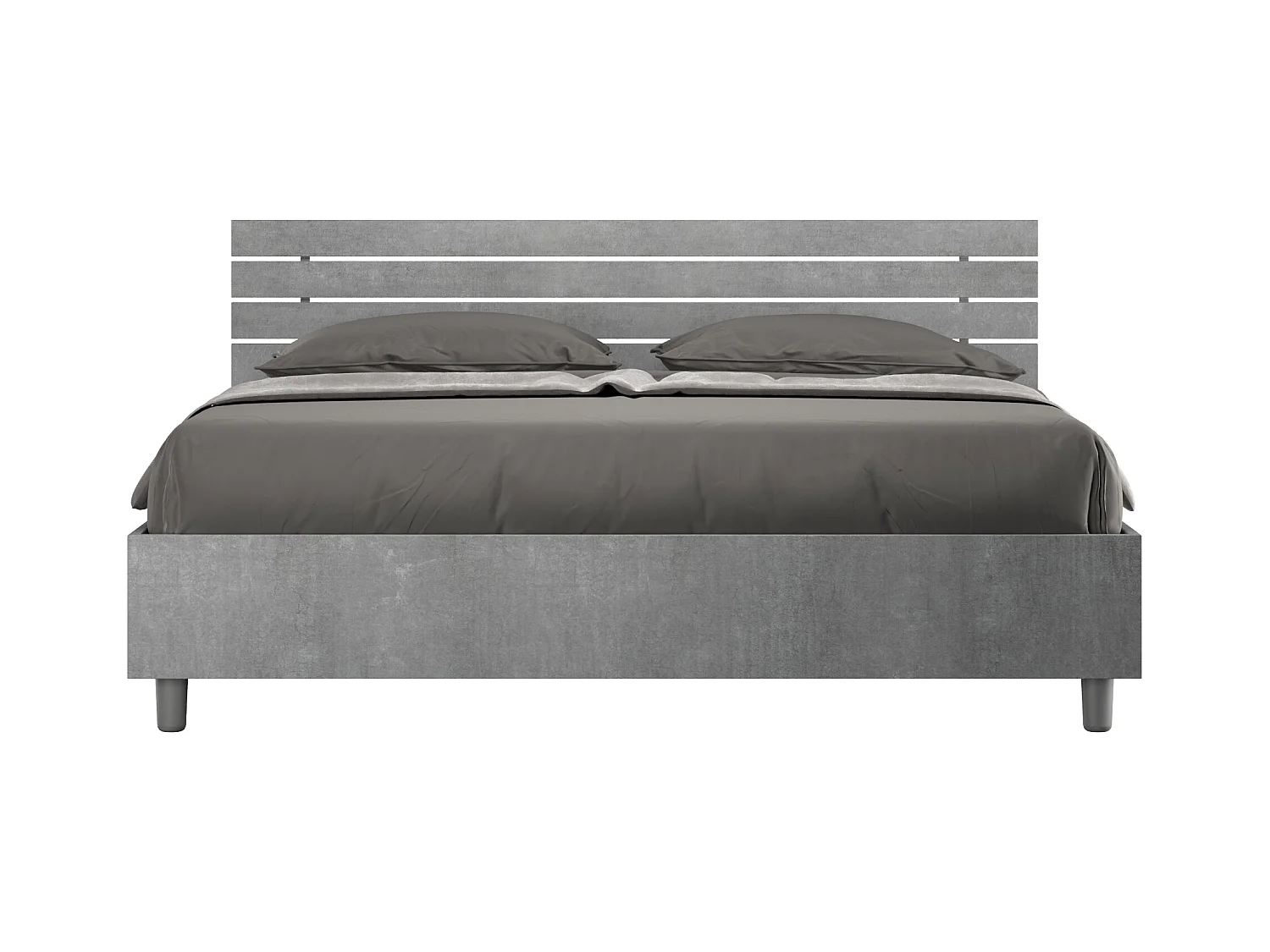 Lit sans sommier 160x200 tête de lit droite avec des lames gris béton Ankel