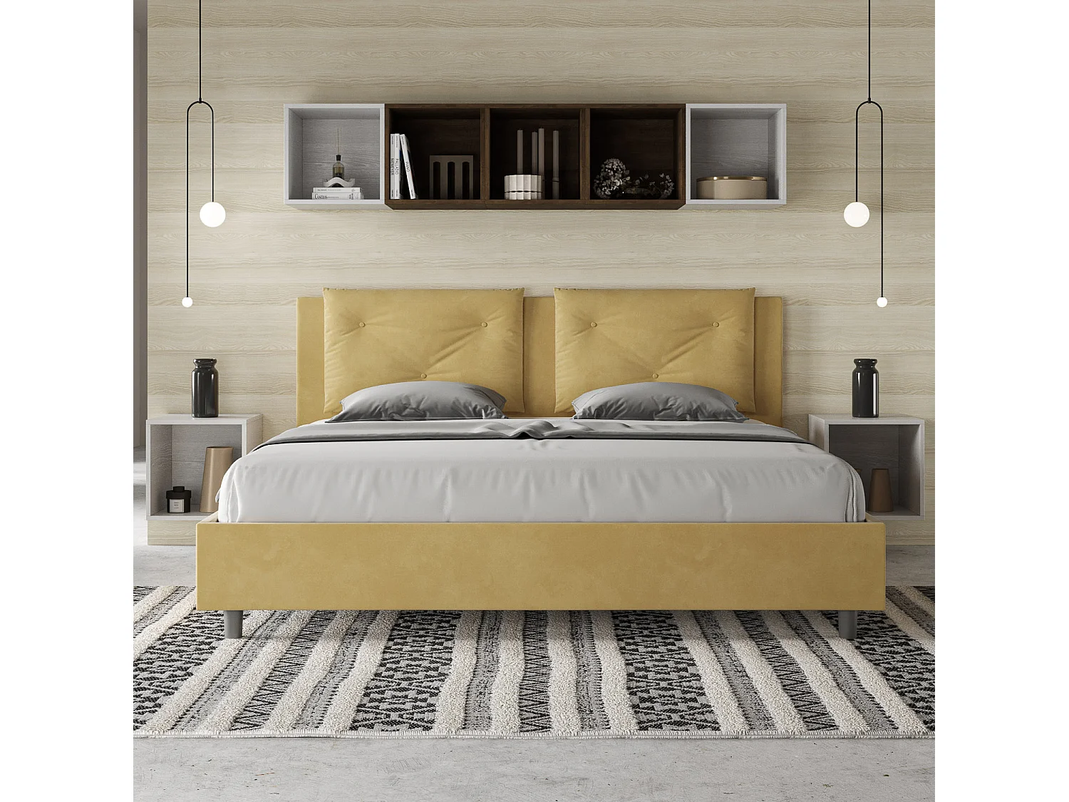 Lit sans sommier rembourré 180x210 microfibre ocre Appia