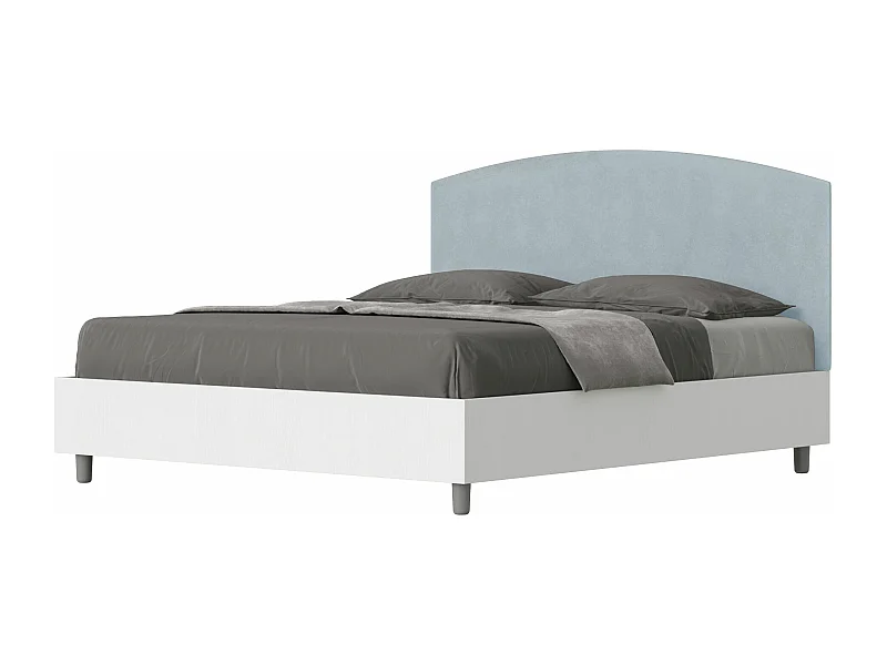 Letto con rete 160x190 struttura bianco frassino testata Nobilitato/Microfibra azzurro Antilia