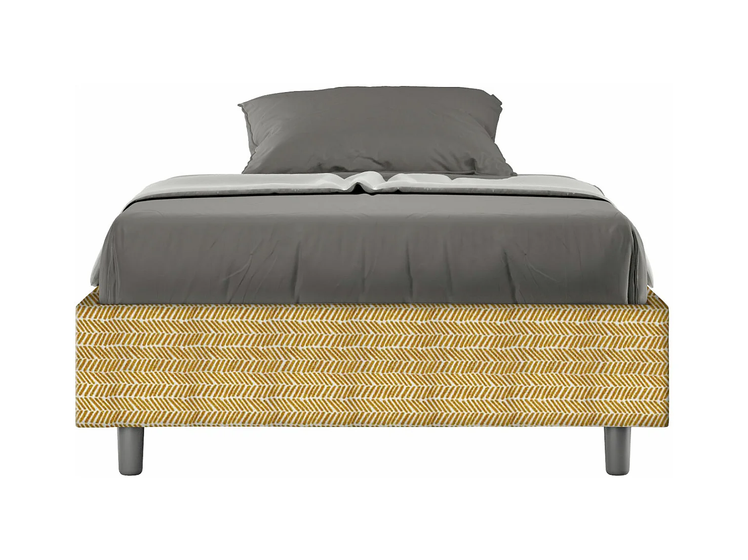 Cadre de lit 1 place et demi avec sommier rembourré 120x190 tissu Aragona 3 jaune Azelia