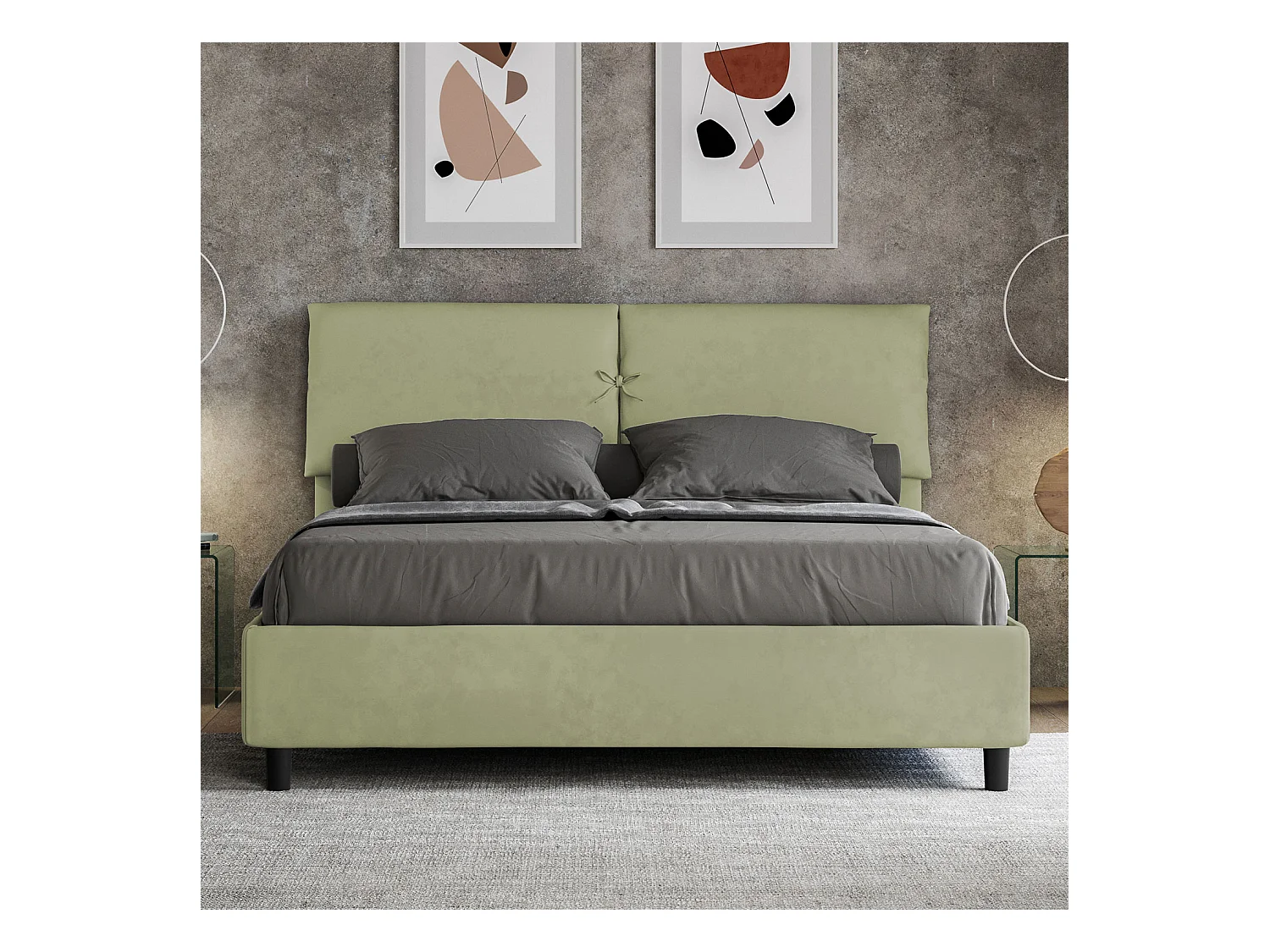 Lit sans sommier rembourré 160x210 microfibre vert Mados