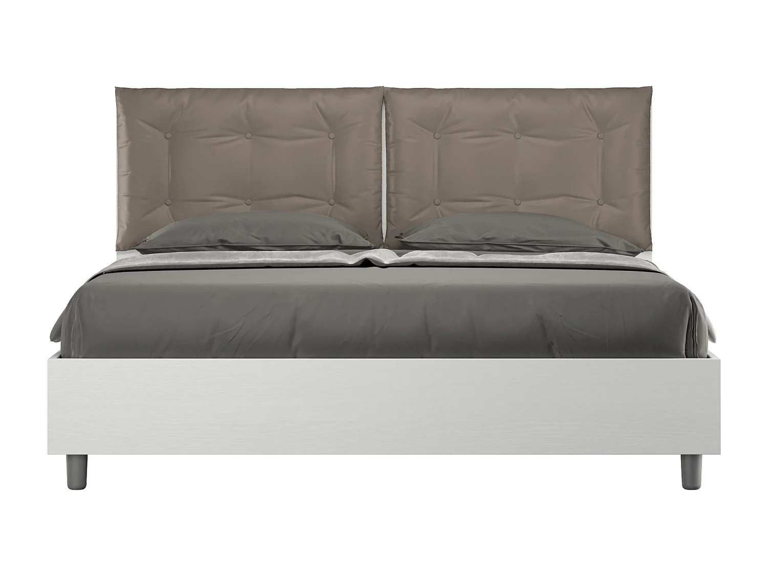 Lit queen size sans sommier 160x200 frêne blanc coussins similicuir cappuccino Egos Annalisa
