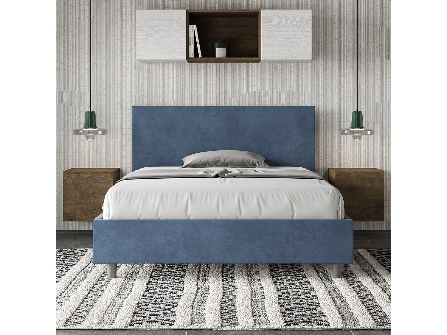 Gestoffeerd Bed 140x190 met lattenbodem microvezel blauw Adele