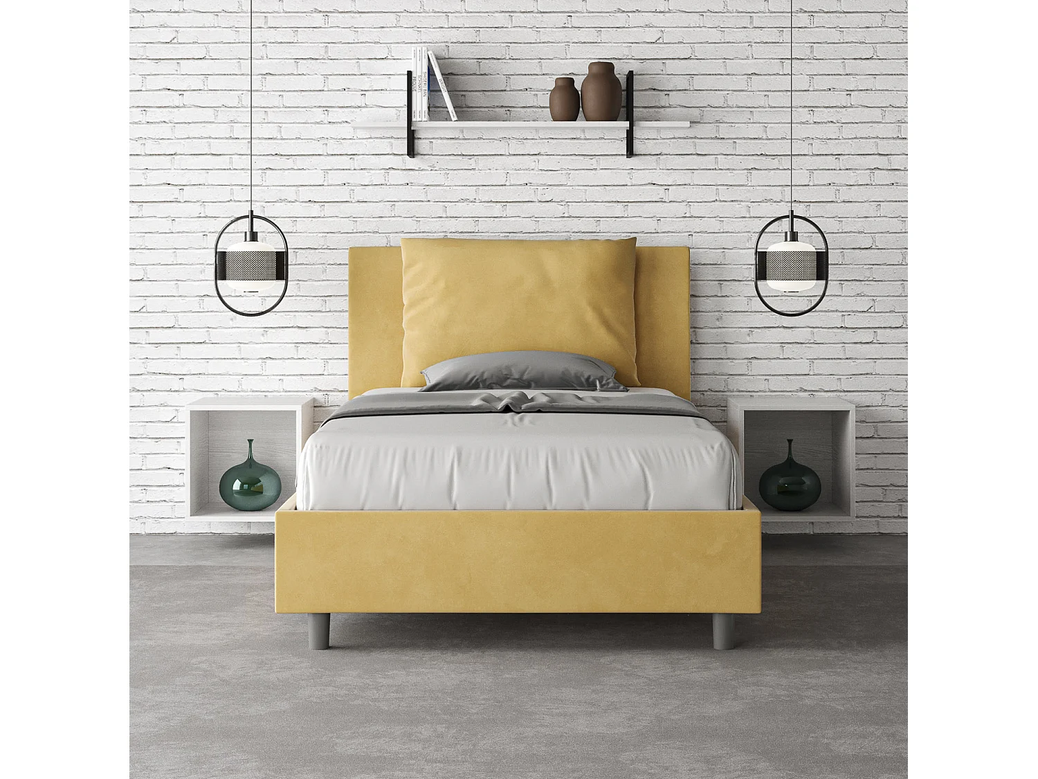 Lit 1 place et demi avec sommier rembourré 120x190 microfibre ocre Antea
