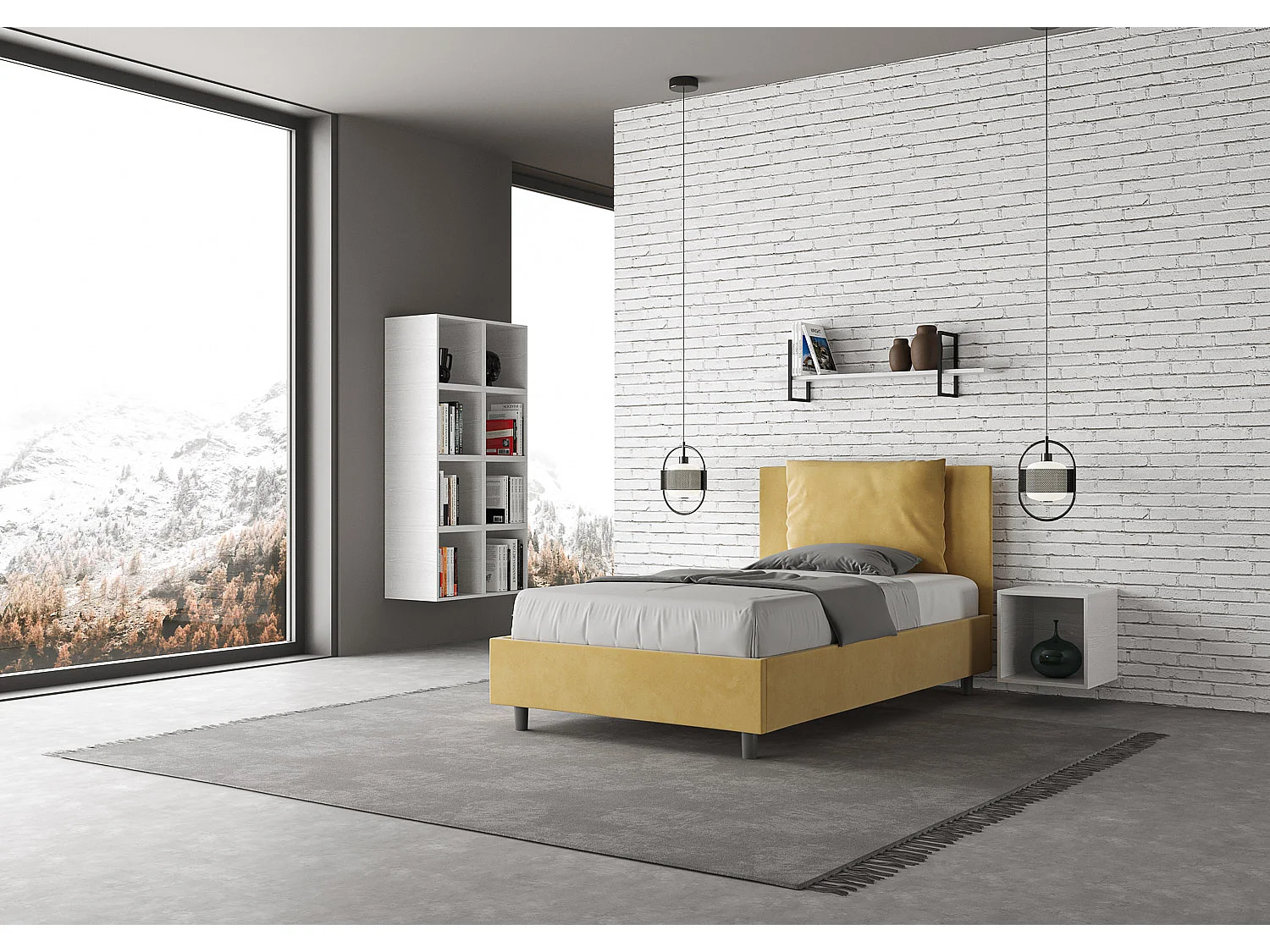 Lit 1 place et demi avec sommier rembourré 120x190 microfibre ocre Antea