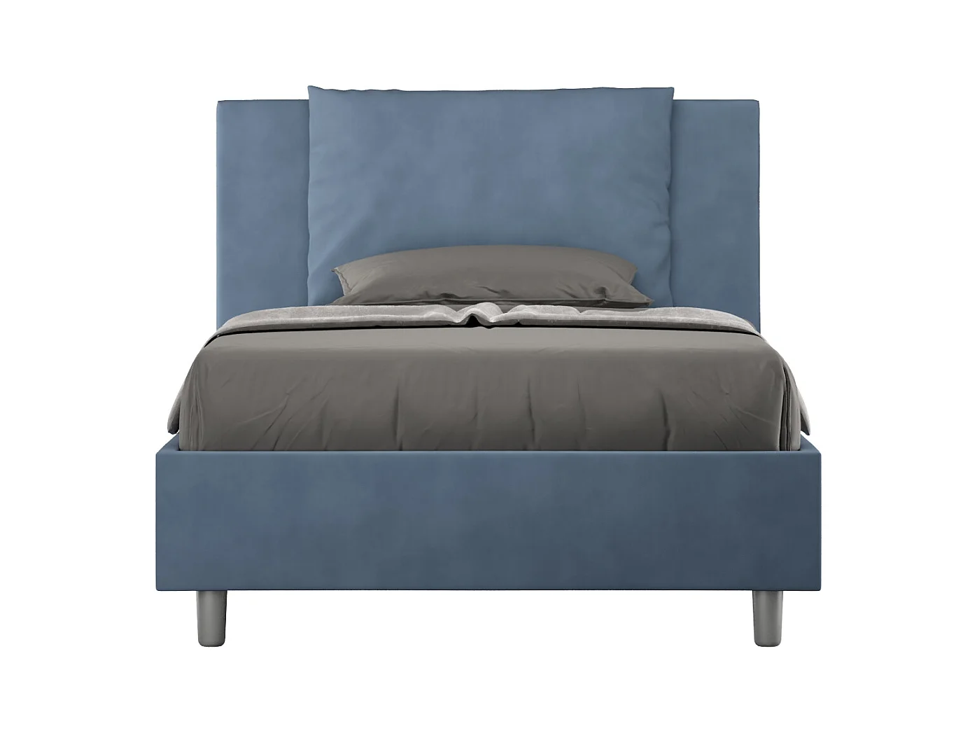 Antea-Bett mit gepolstertem Untergestell 120x210 aus blauer Mikrofaser