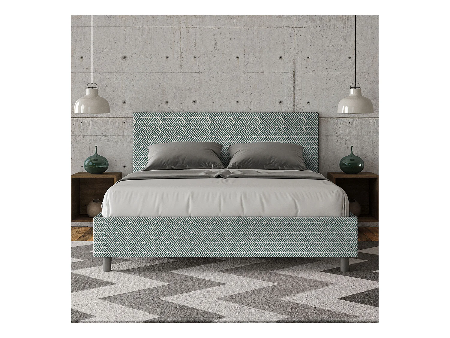 Letto con rete imbottito 160x190 tessuto Aragona 7 azzurro Adele