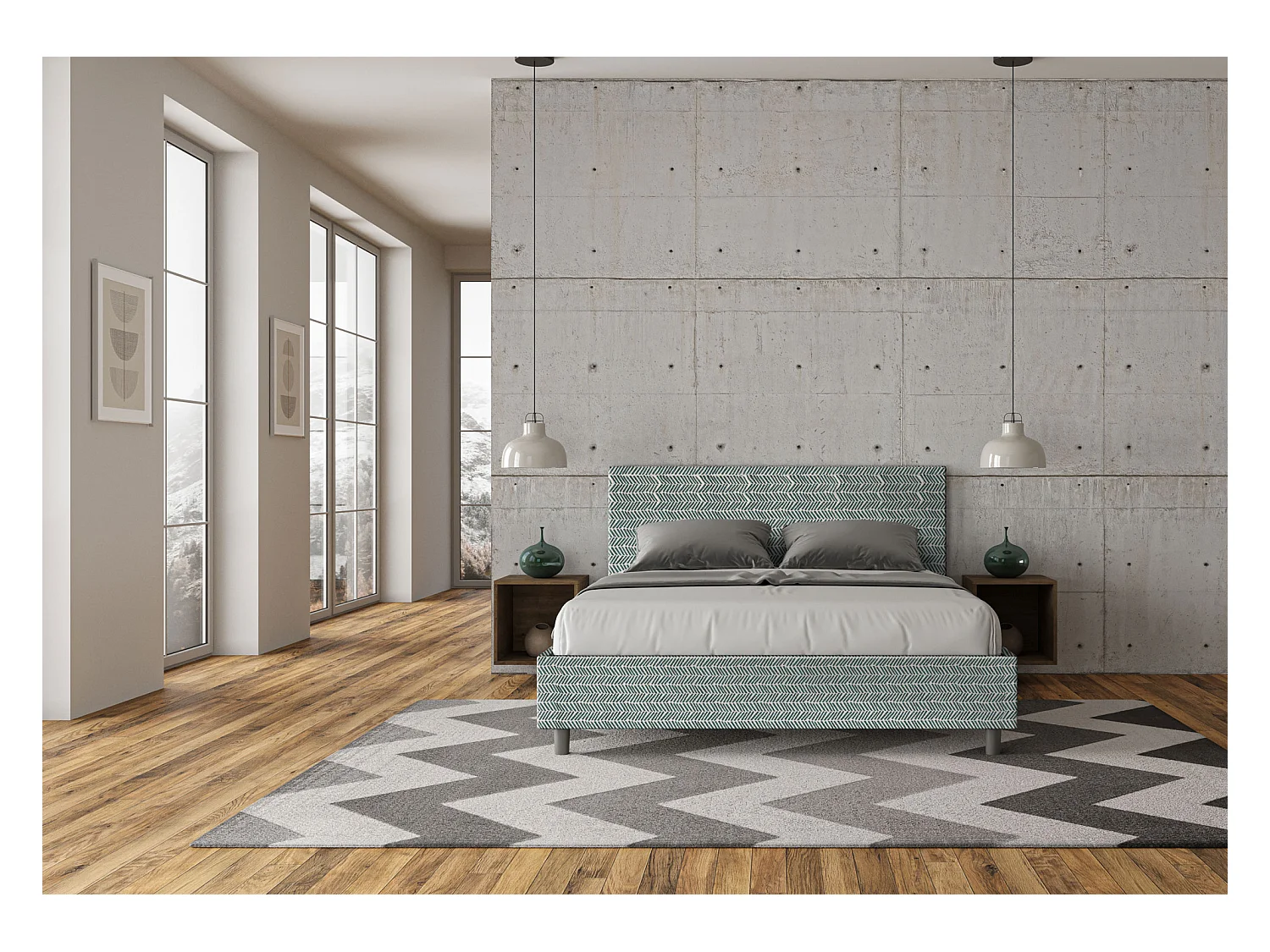 Letto con rete imbottito 160x190 tessuto Aragona 7 azzurro Adele