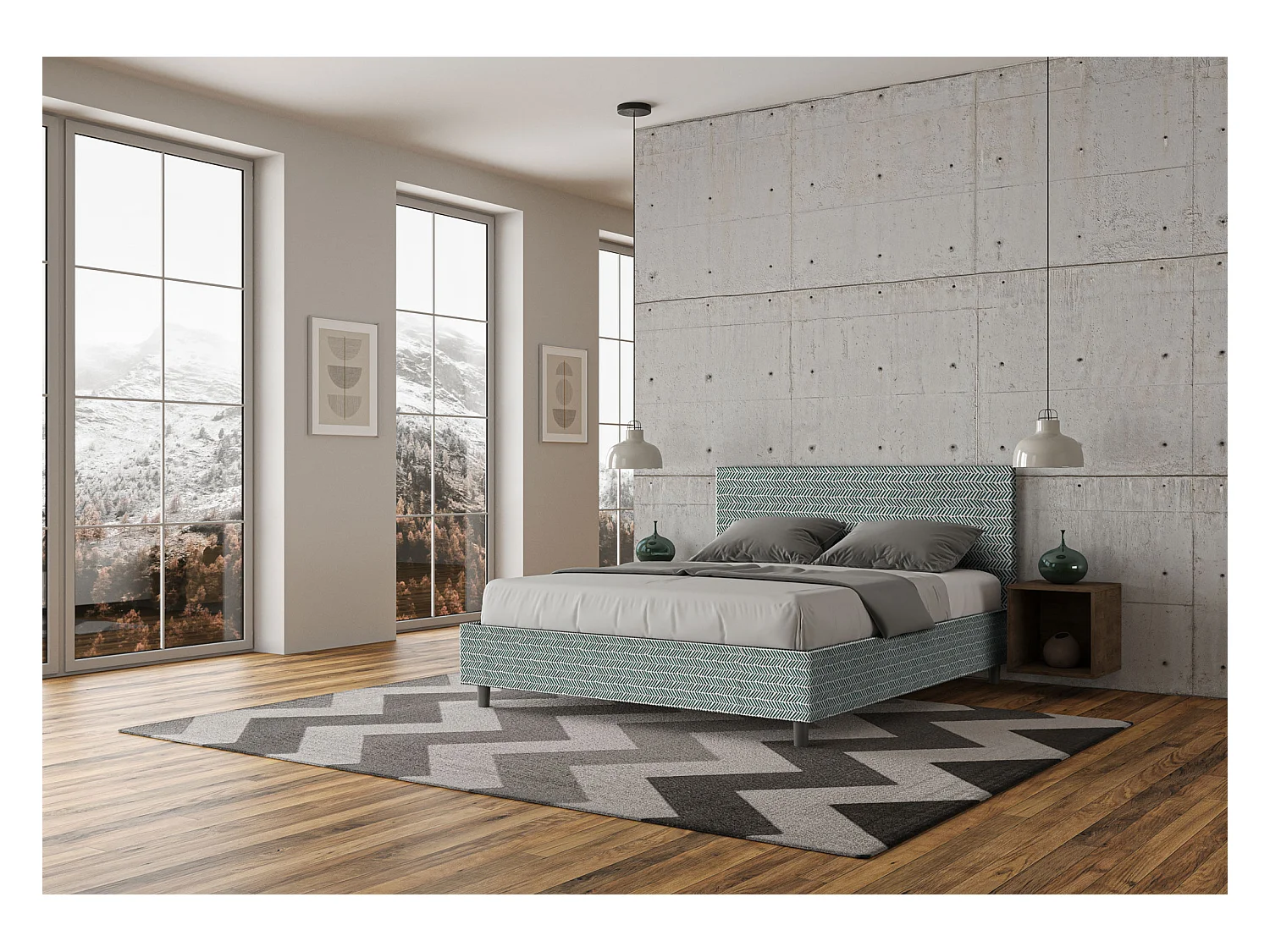 Letto con rete imbottito 160x190 tessuto Aragona 7 azzurro Adele