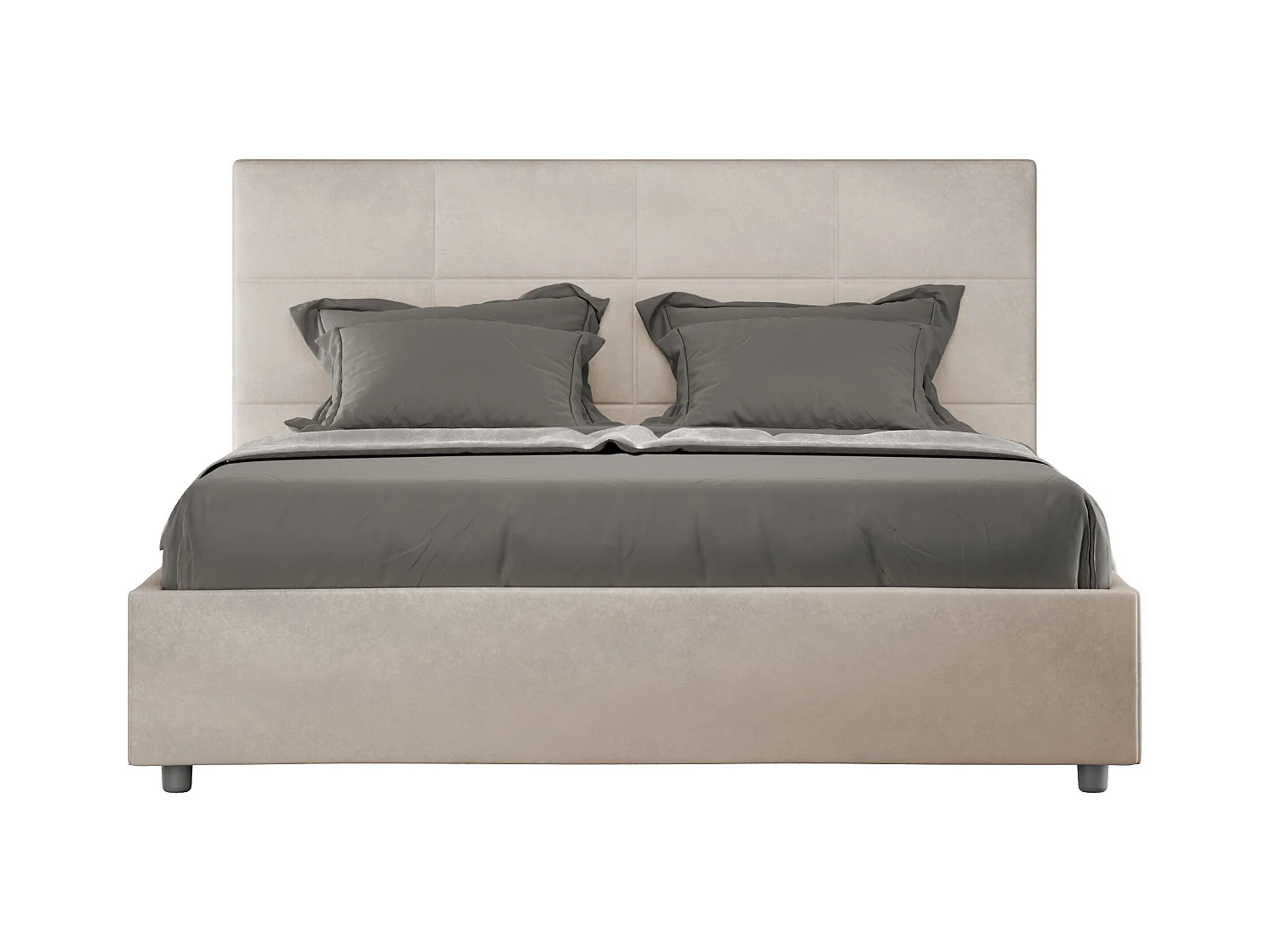 Lit double sans sommier rembourré 140x200 microfibre sable Mika