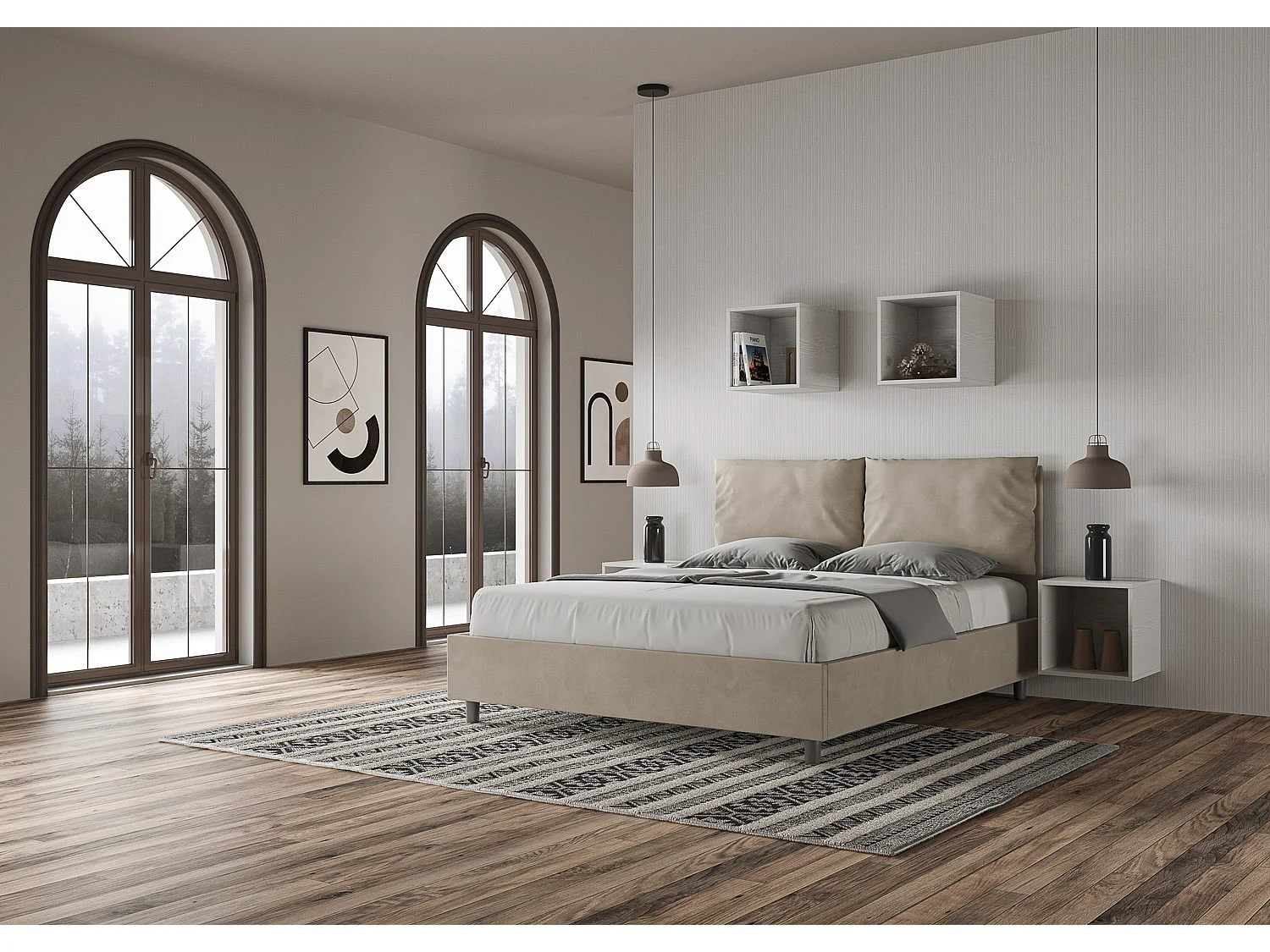Letto senza rete imbottito 160x190 microfibra sabbia Antea
