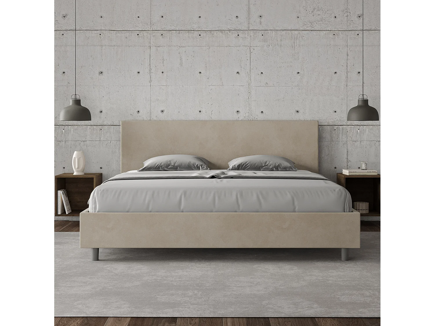 Adele bed met gewatteerde bodem 180x210 in zandkleurige microvezel