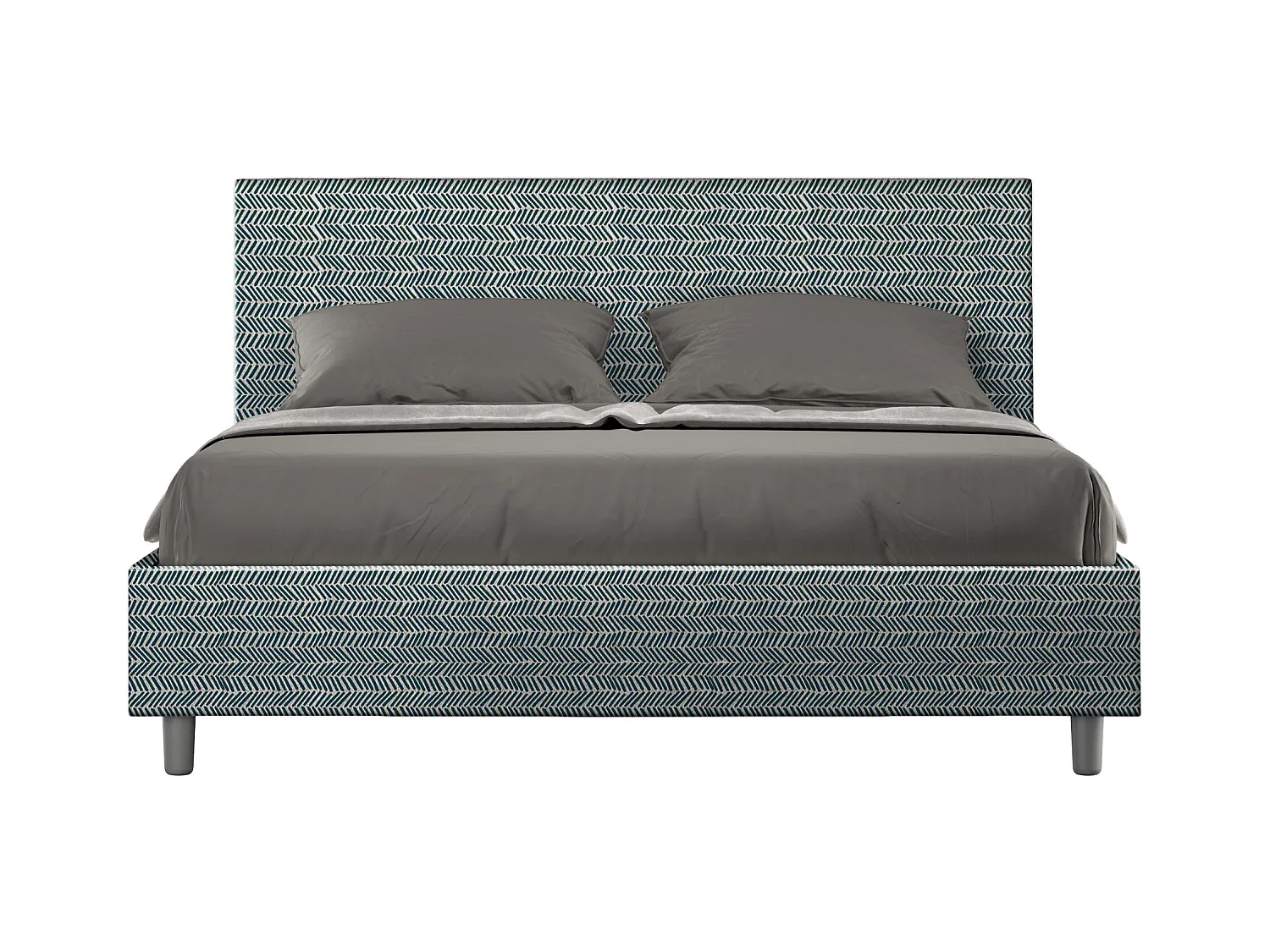Lit avec sommier rembourré 160x210 tissu Aragona 8 bleu Adele