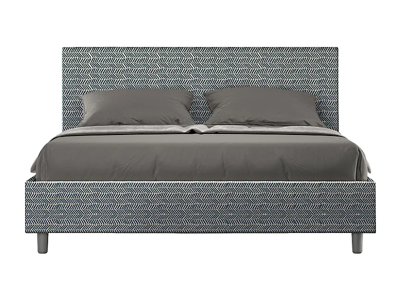 Lit avec sommier rembourré 160x210 tissu Aragona 8 bleu Adele
