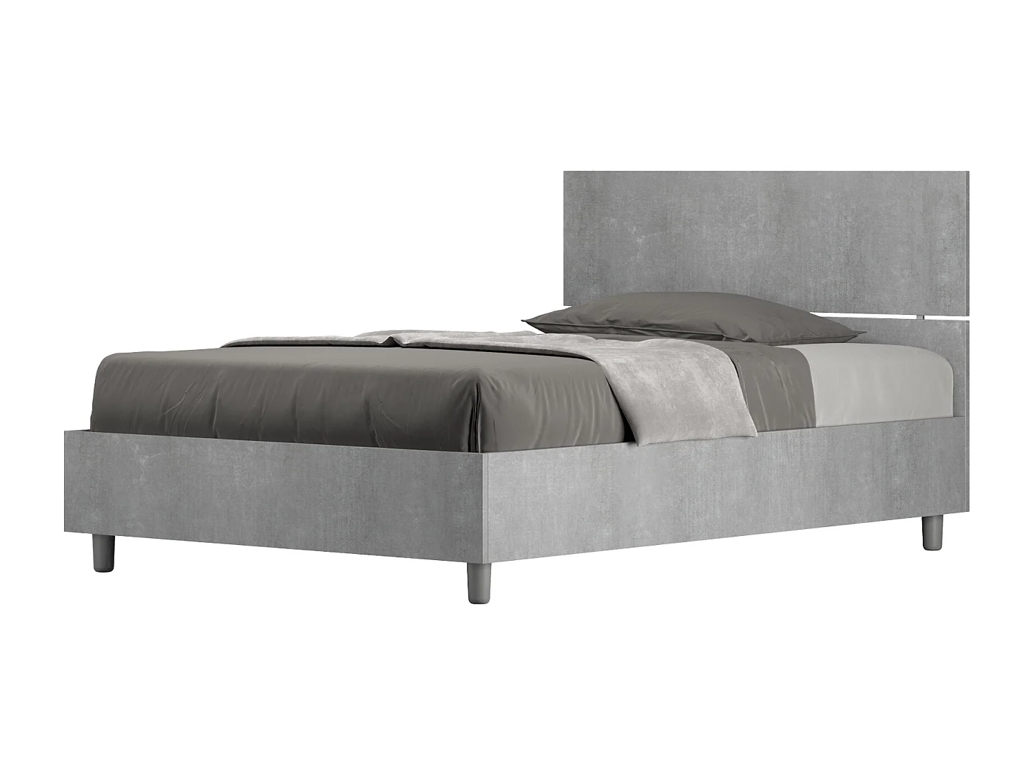 Lit 1 place et demi avec sommier 120x200 tête de lit droite gris béton Demas