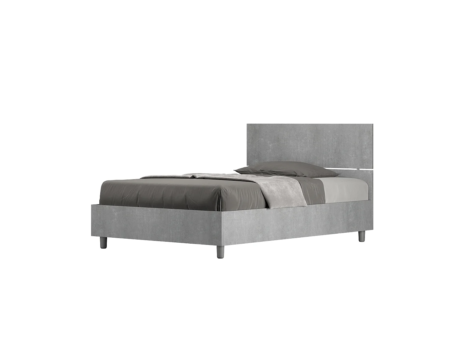 Lit 1 place et demi avec sommier 120x200 tête de lit droite gris béton Demas