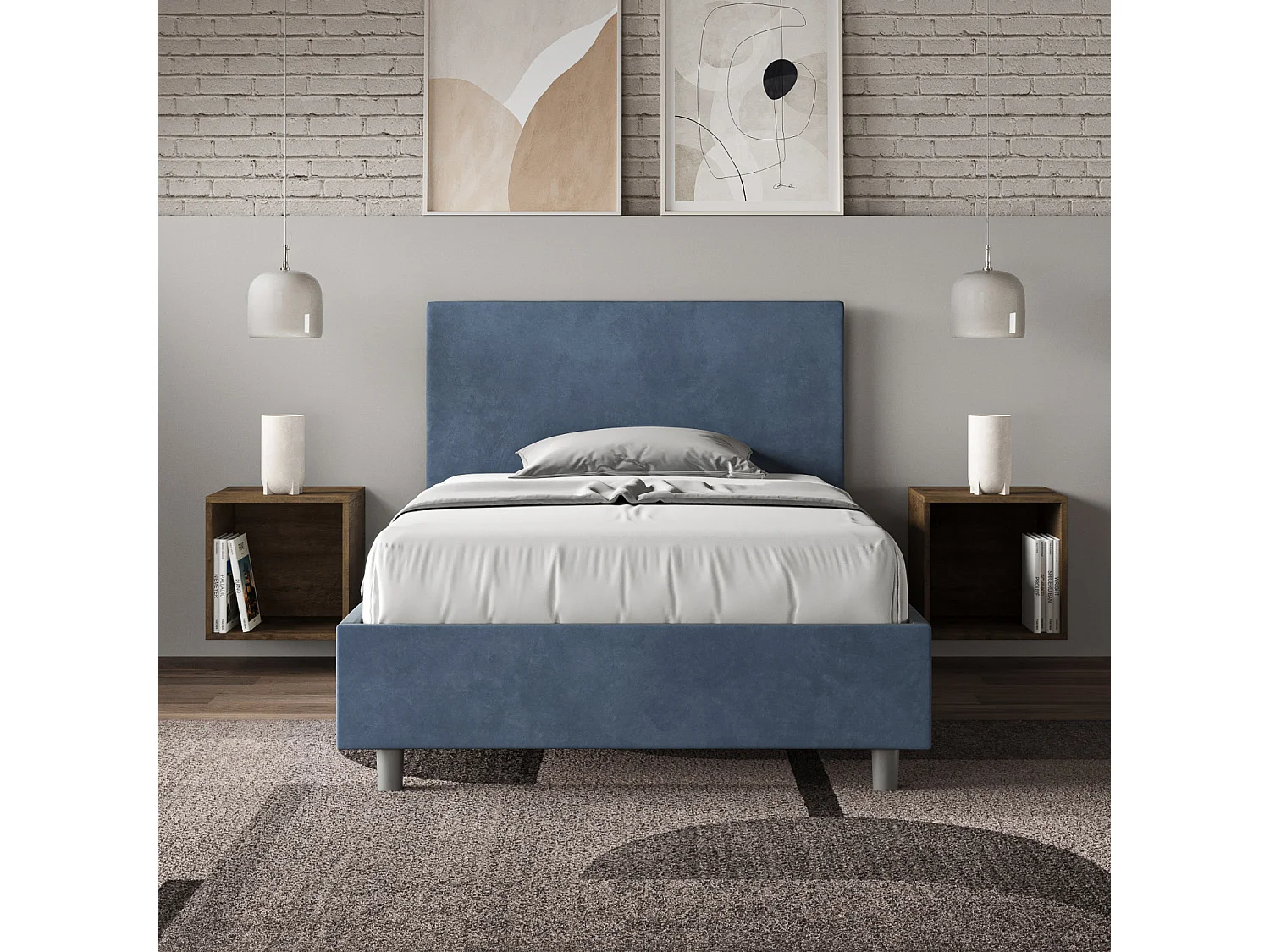 Gepolstertes Bett mit Lattenrost 120x200 mit Mikrofaserbezug Blau Adele