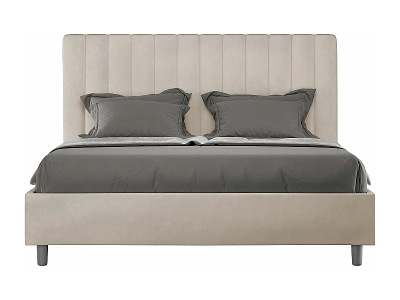 Letto con rete imbottito 140x210 microfibra sabbia Agueda