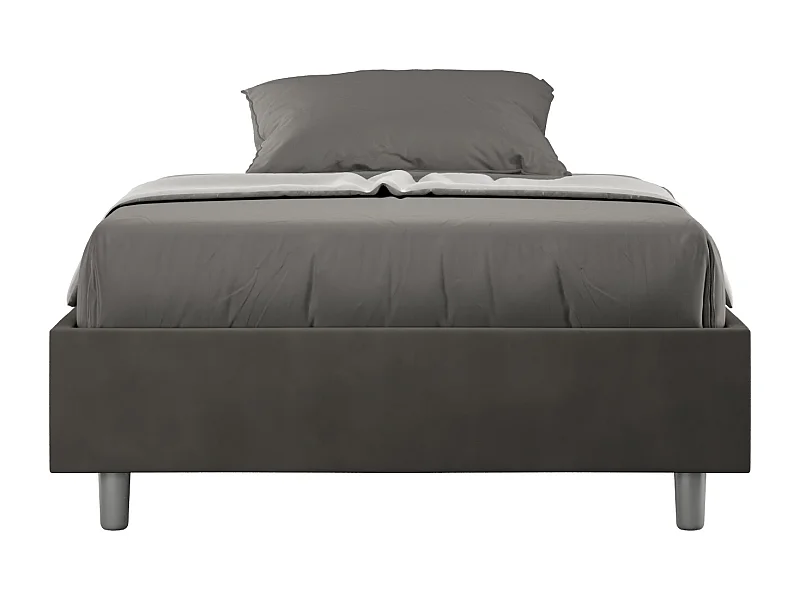 Cadre de lit 1 place et demi avec sommier rembourré 120x190 microfibre gris Azelia