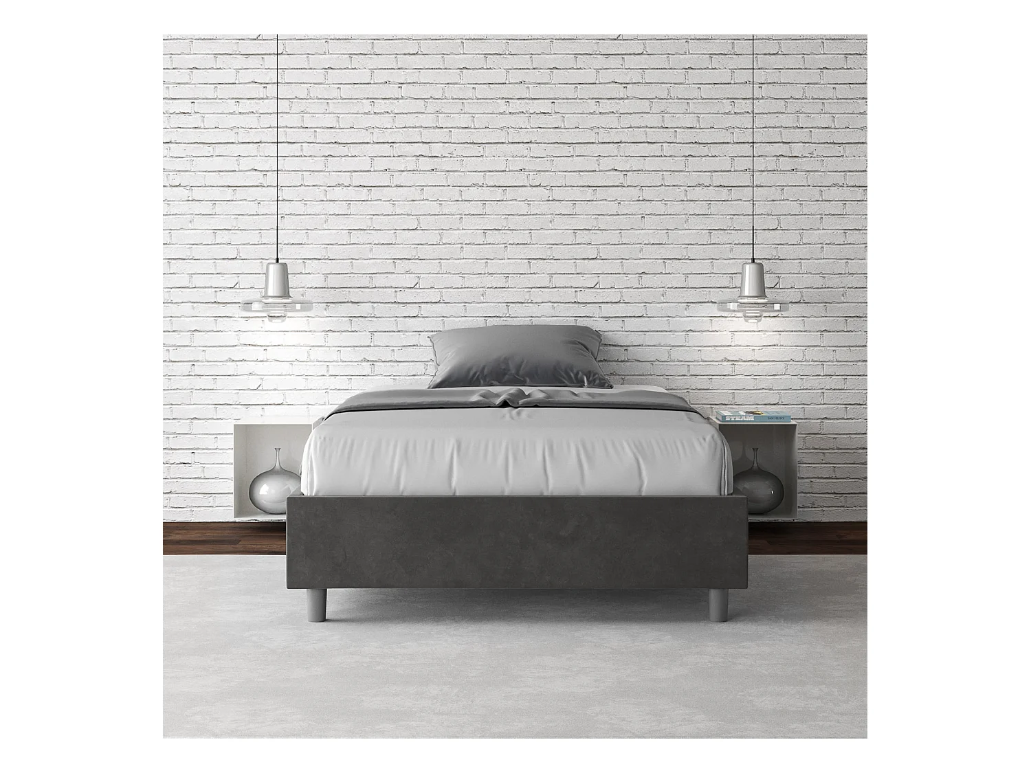 Cadre de lit 1 place et demi avec sommier rembourré 120x190 microfibre gris Azelia