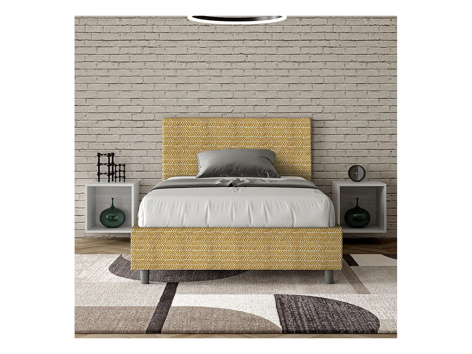 Cama acolchada sin somier 120x210 Aragona 3 tela Adele amarillo