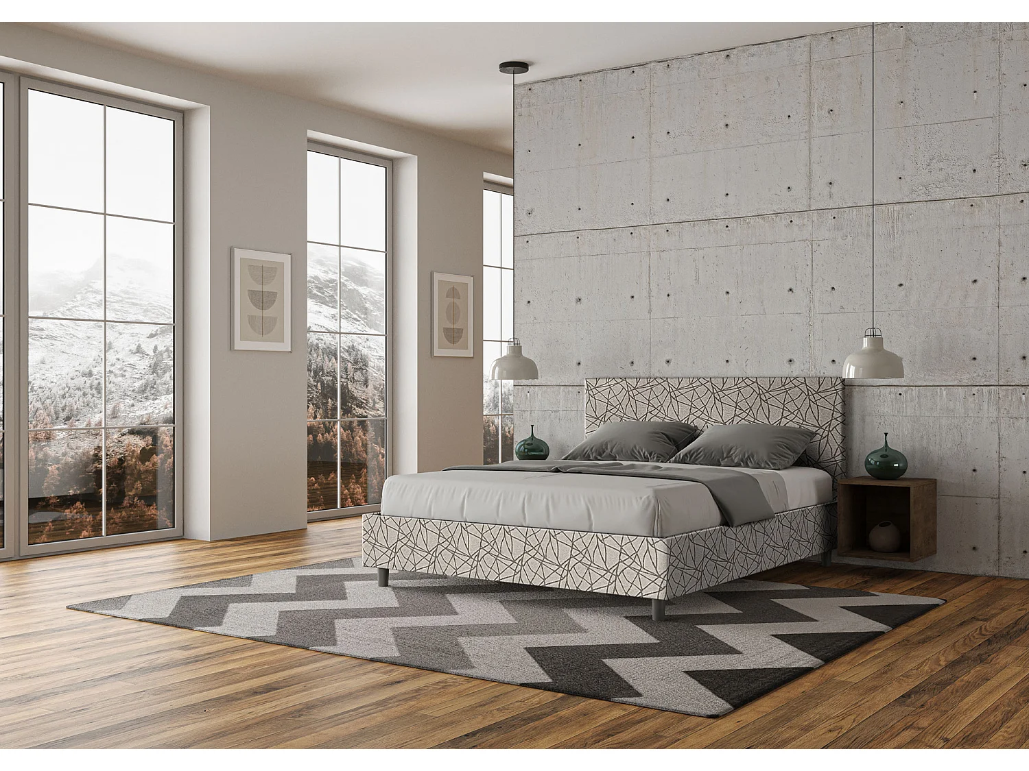 Cama con somier acolchado 160x190 en tejido Era 02 gris Adele