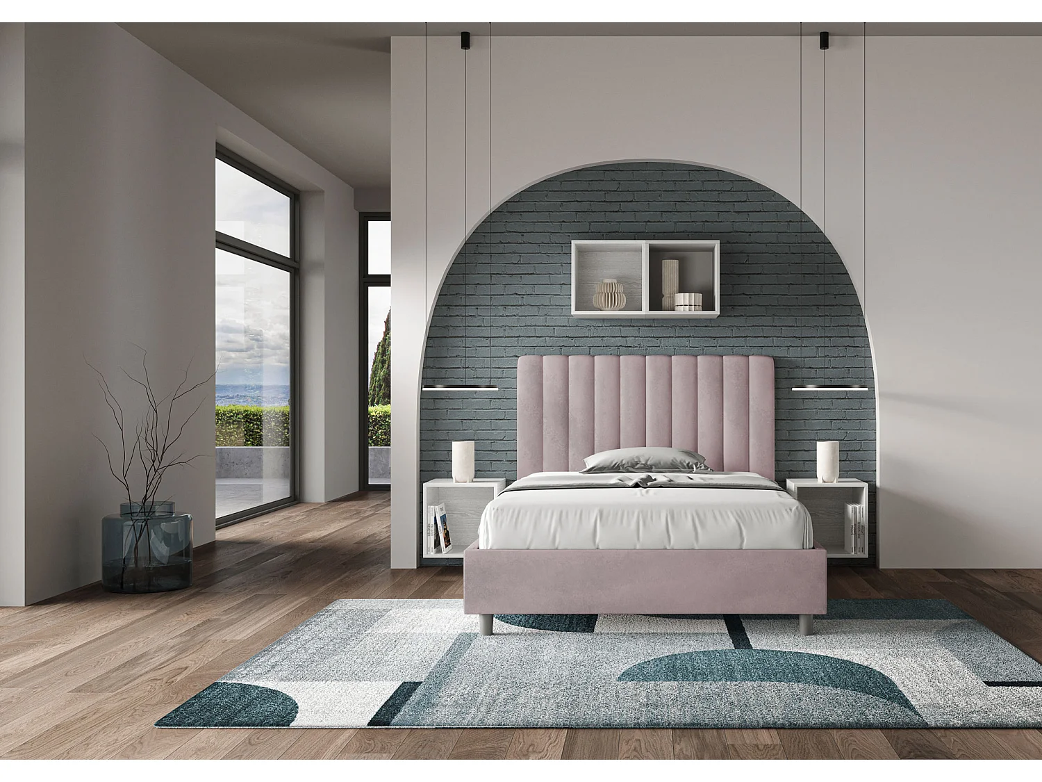 Cama de una plaza y medio  sin somier acolchada 120x210 microfibra lila Agueda