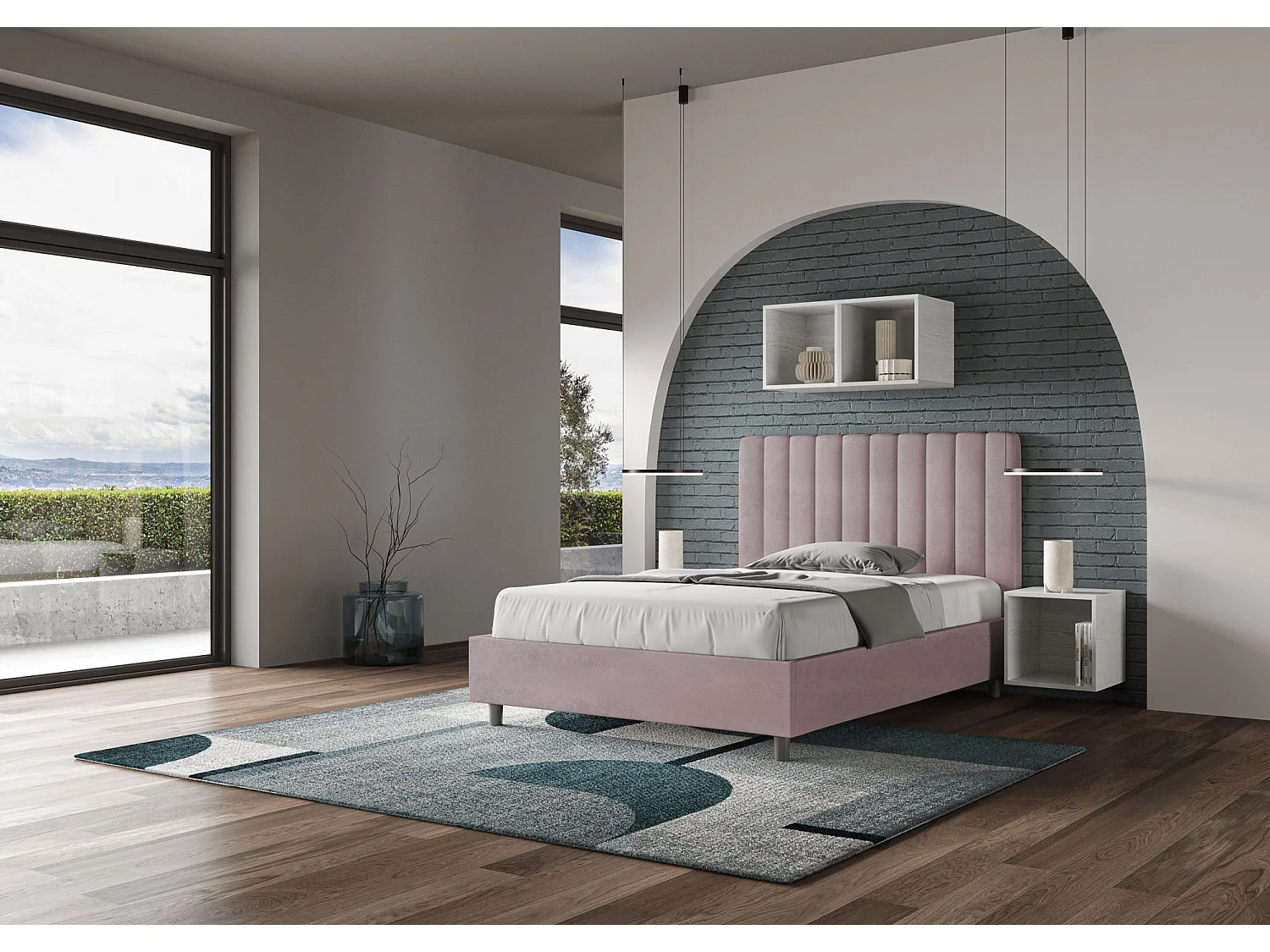 Cama de una plaza y medio  sin somier acolchada 120x210 microfibra lila Agueda