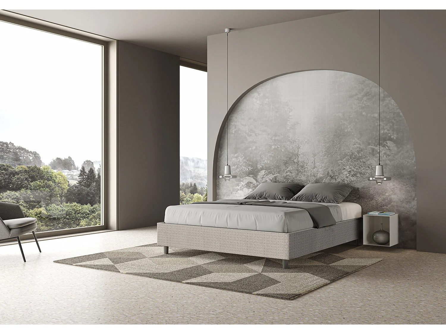 Letto Sommier senza rete imbottito 160x190 tessuto Labirinto 01 bianco Azelia