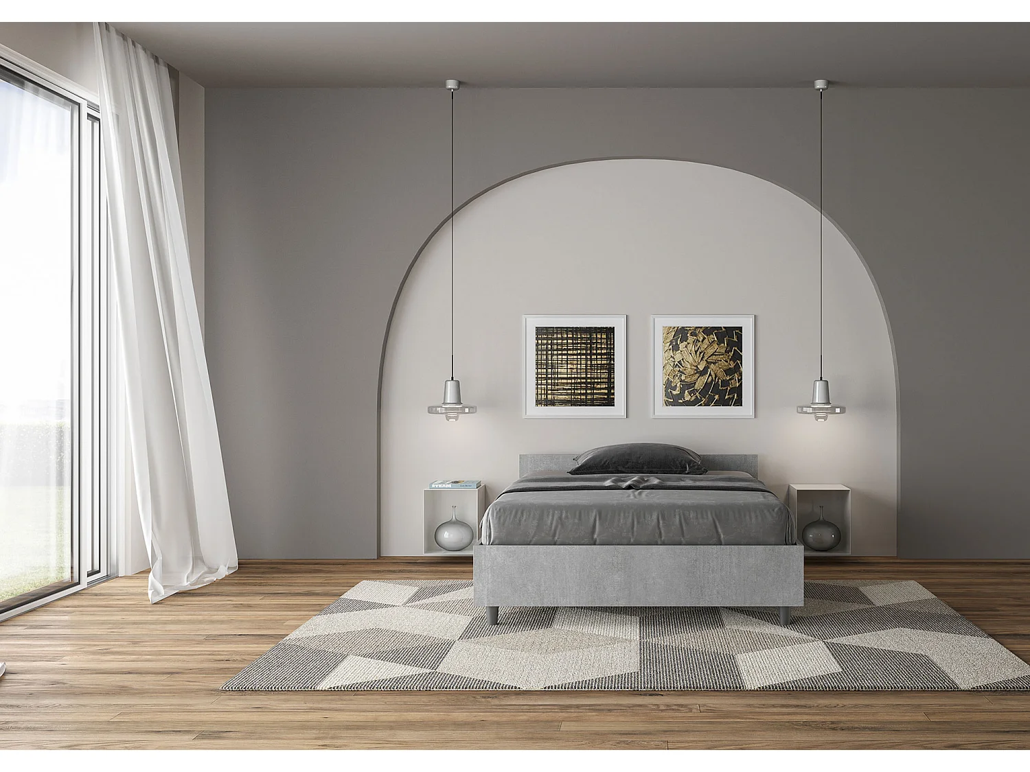 Lit 1 place et demi avec sommier 120x200 gris béton Nuamo