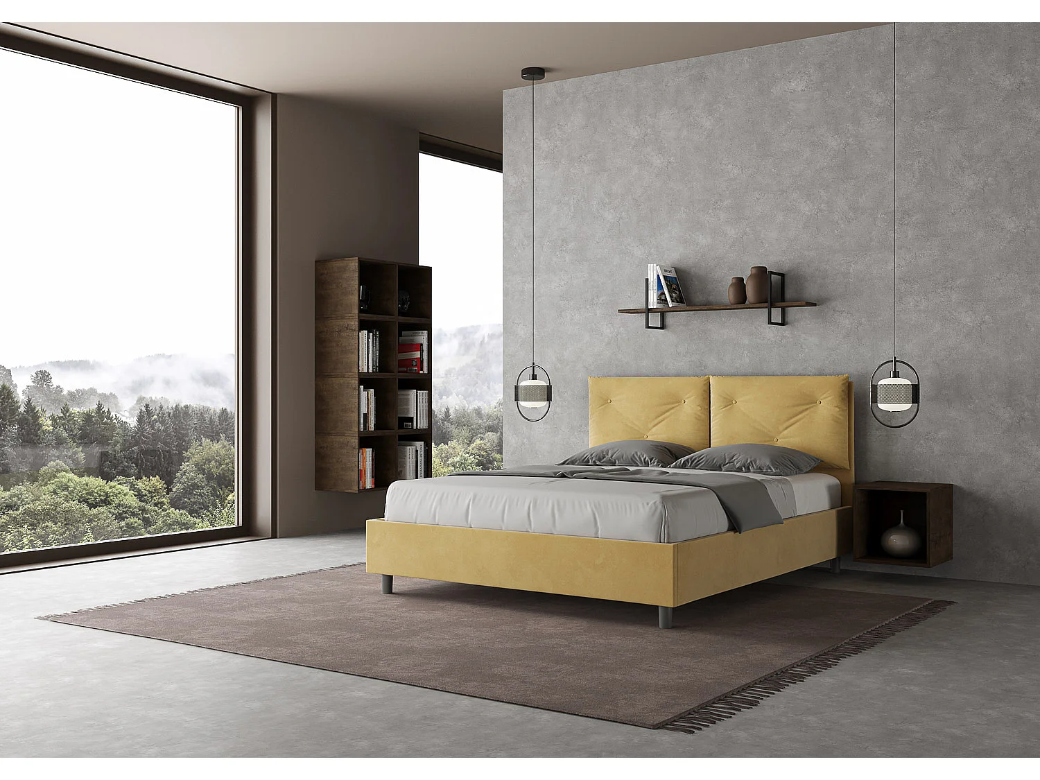 Letto con rete imbottito 160x210 microfibra ocra Appia