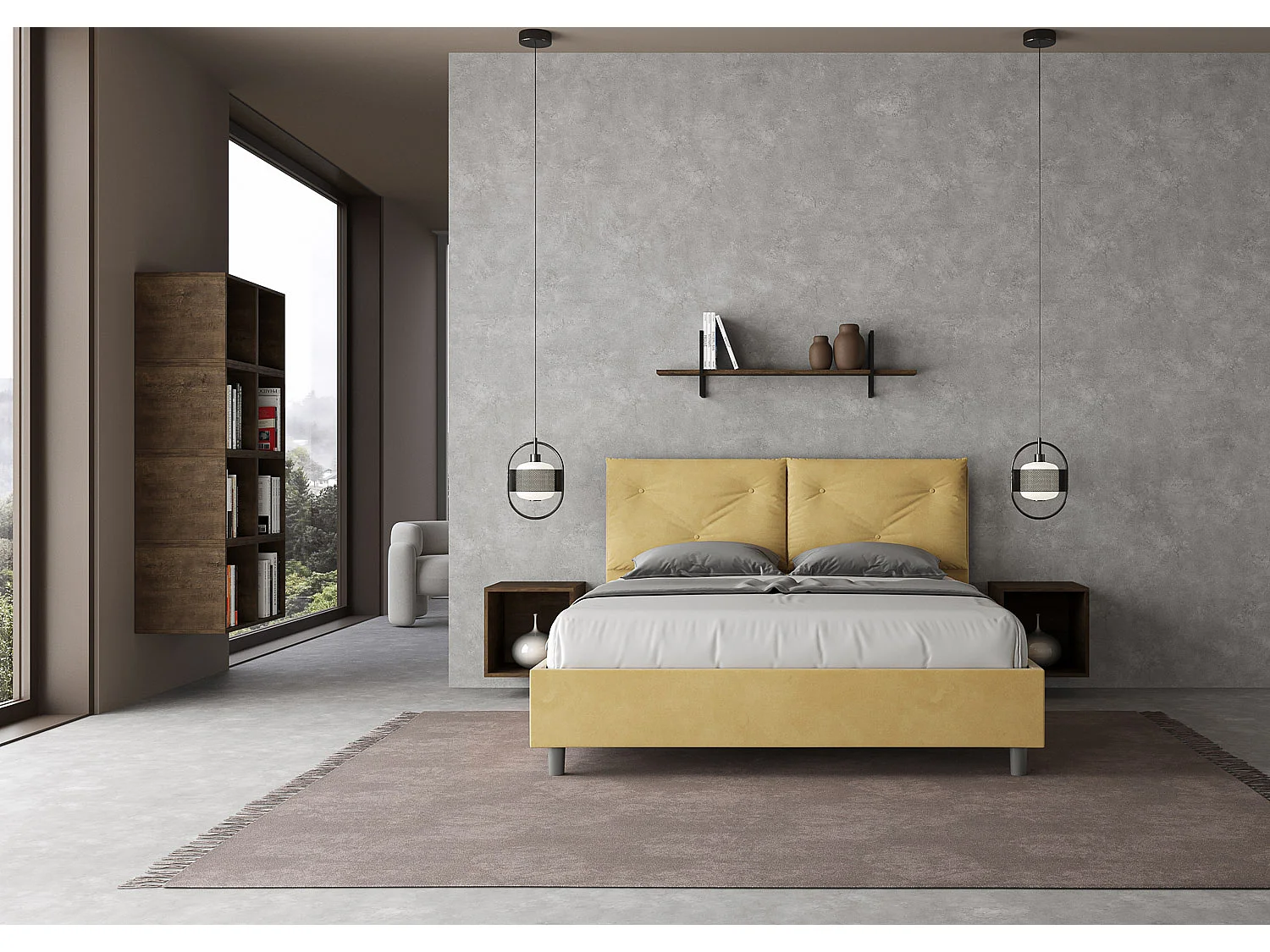 Lit avec sommier rembourré 160x210 microfibre ocre Appia