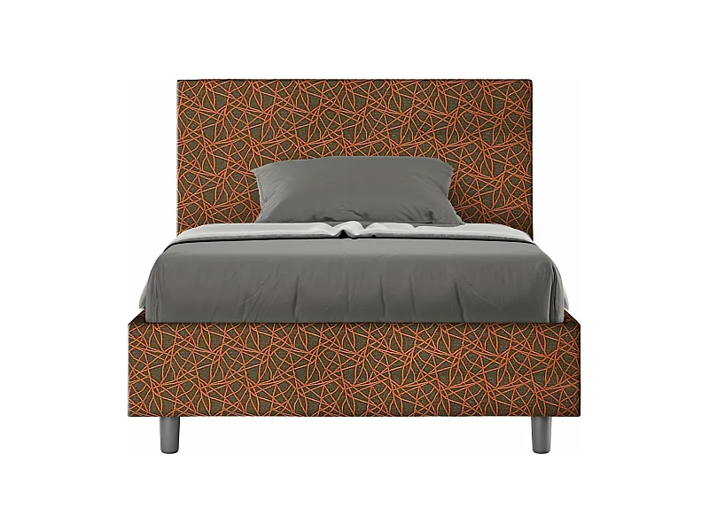 Lit 1 place et demi sans sommier rembourré 120x210 tissu Era 4 orange Adele