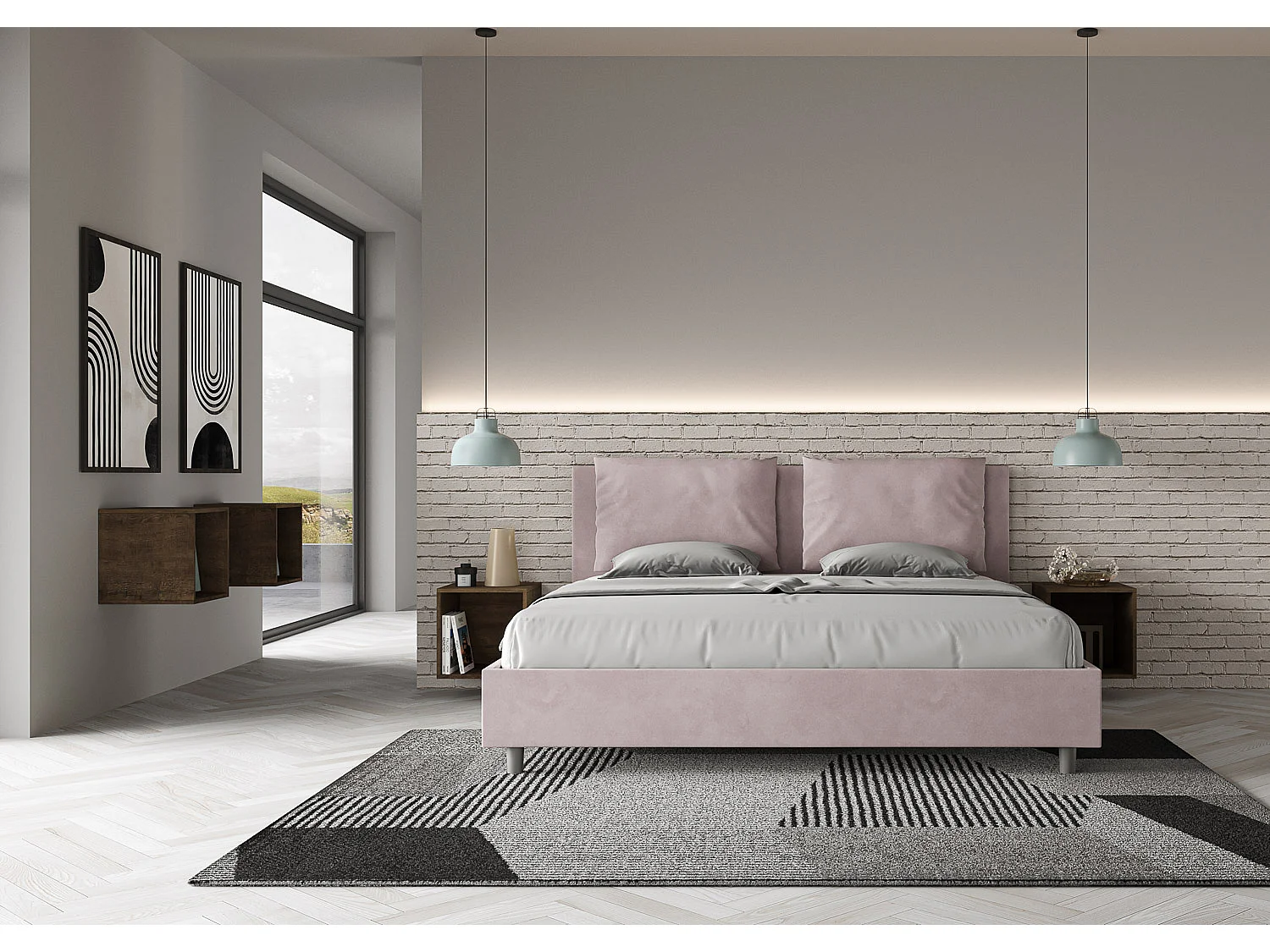 Cama de casal king size sem estrado estofada 180x190 microfibra lilás Antea