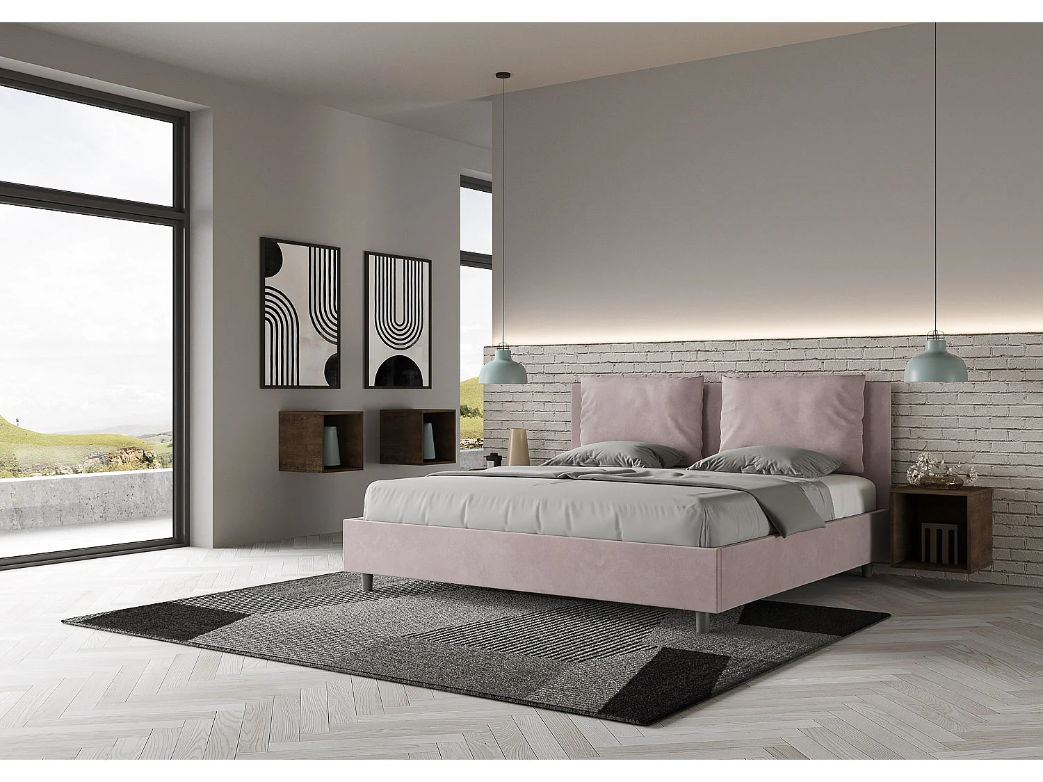 Cama de casal king size sem estrado estofada 180x190 microfibra lilás Antea