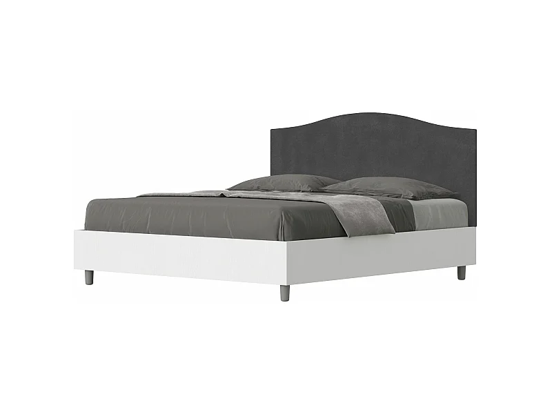 Lit avec sommier 160x190 structure frêne blanc tête de lit microfibre gris Grace