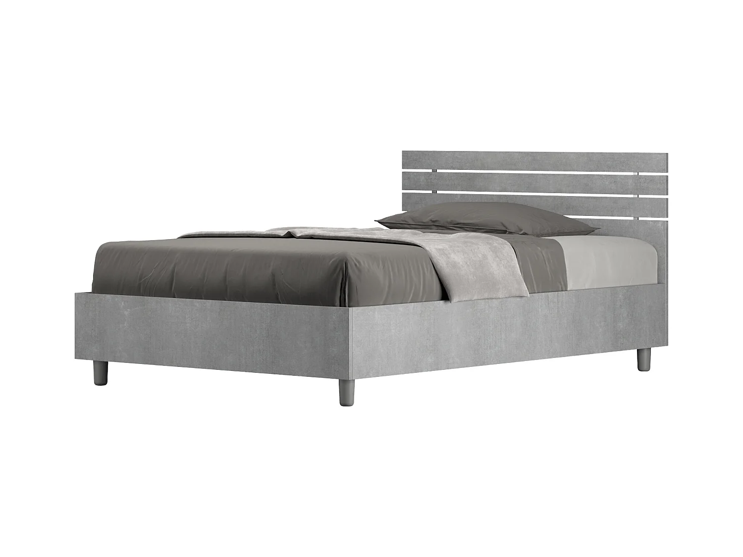 Lit 1 place et demi avec sommier 120x200 tête de lit droite avec des lames gris béton Ankel