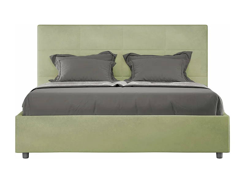 Lit double sans sommier rembourré 140x210 microfibre vert Mika