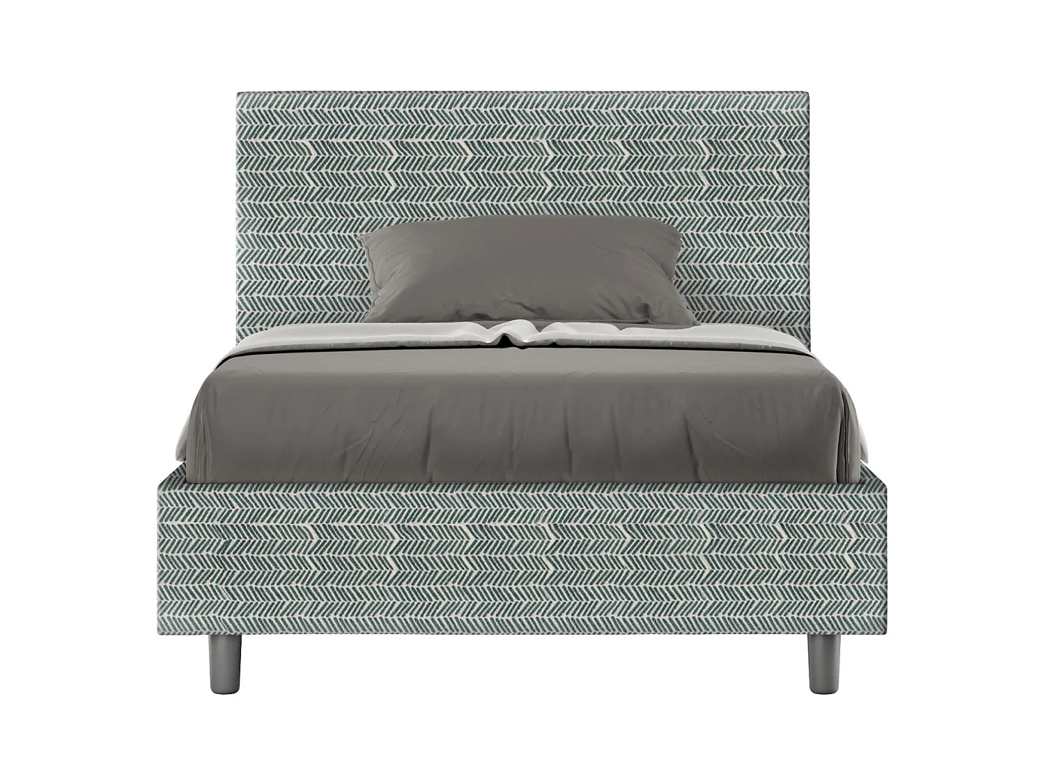 Lit 1 place et demi sans sommier rembourré 120x190 tissu Aragona 7 bleu clair Adele